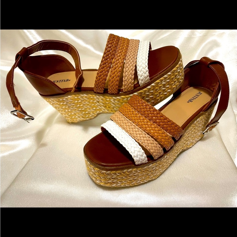 Brown high wedges. Never worn